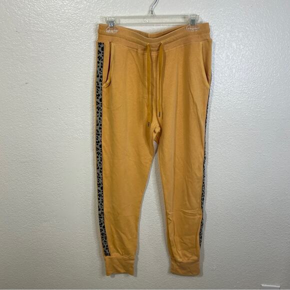 SUNDRY Mustard Yellow Joggers Cheetah Leopard Stripe Size 2 (Medium) Loungewear - Picture 1 of 8